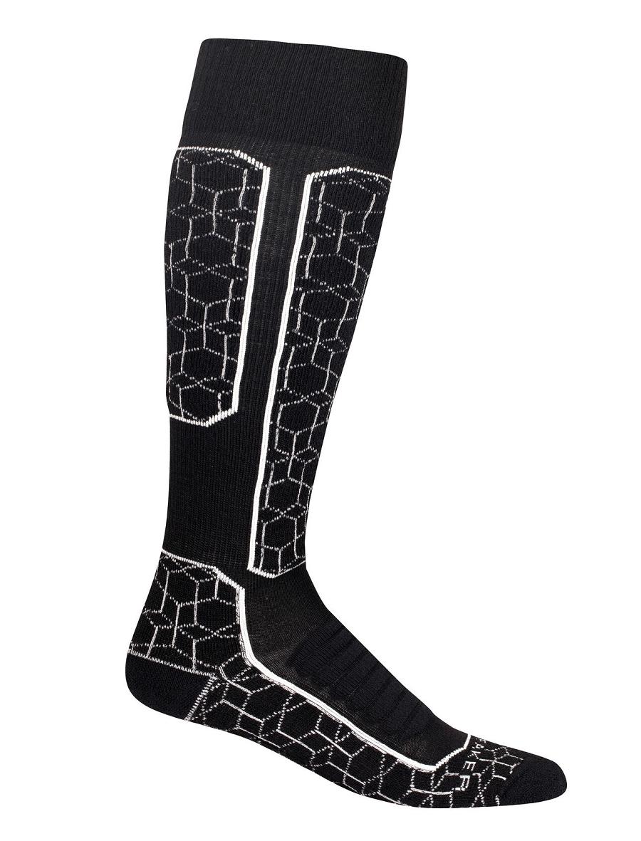 Women's Icebreaker Merino Ski+ Medium Over the Calf Alpine Geo Socks Black / Snow | CA 1539AHKP